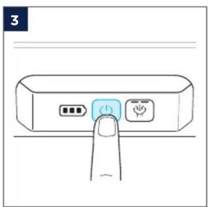 Illustration of a device with a finger pressing a button labeled '3' (no text or symbols on the device itself)