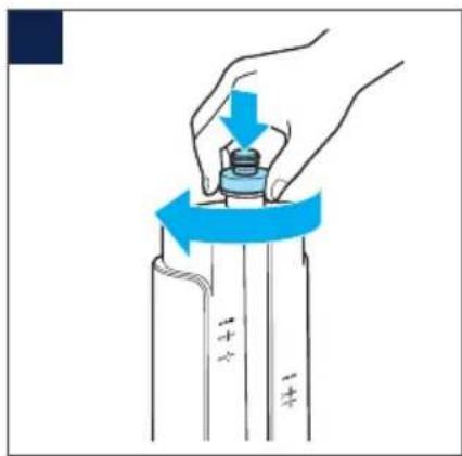 Illustration of a hand pressing down on a cylindrical object with blue arrows indicating motion (no text or symbols)