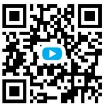 QR code with a blue play button logo in the center, likely linking to a digital service or website.
