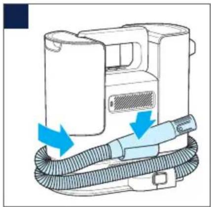 Diagram of a portable air purifier with blue arrows indicating airflow direction (no text or symbols)