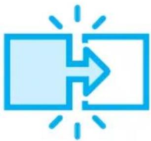 Blue icon depicting a handshake with an arrow, no text or symbols present