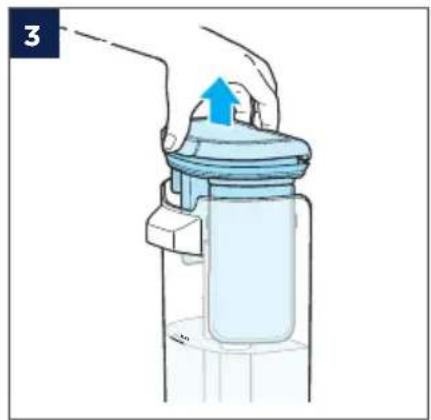 Illustration of a hand holding a blue cap with an arrow indicating upward motion (no text or symbols)