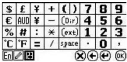 $ £ ¥ + ( ) 7 8 9 € AUD ¥ - (Dir) 4 5 6 % # : * (ext) 1 2 3 °C °F = / space · 0 , En 📞 12 X←← OK
