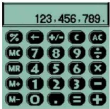 123,456,789. % ← +/- C AC MC 7 8 9 ÷ MR 4 5 6 × M+ 1 2 3 — M- 0 . = +