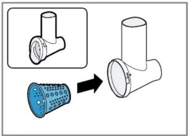 Diagram showing a pipe fitting being processed into a plastic housing (no text or symbols present).
