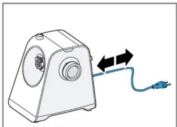 Diagram of a device with a blue cable and black arrows indicating direction (no text or symbols)