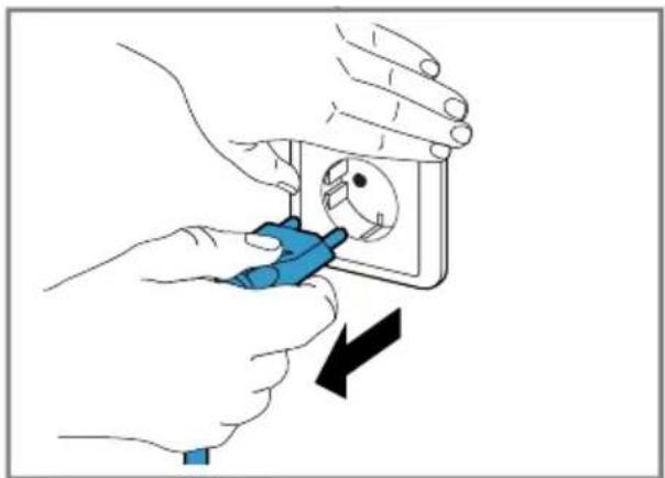 Illustration of hands installing or adjusting a wall socket with a blue tool (no text or symbols).