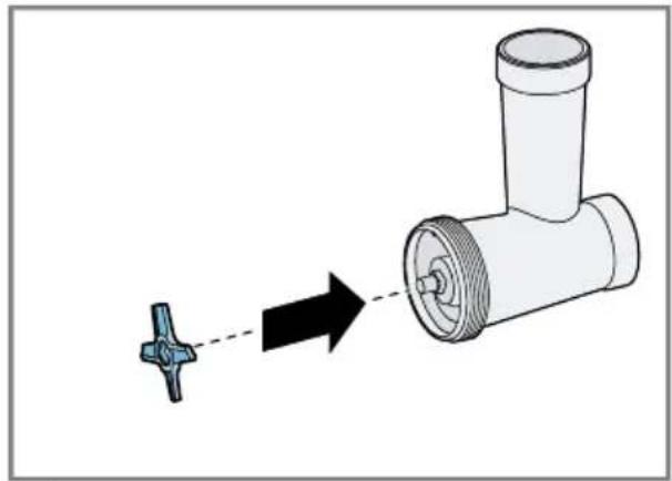 Diagram showing a pipe fitting with a valve and a small valve, illustrating the process of adding or removing a valve (no text or symbols present)