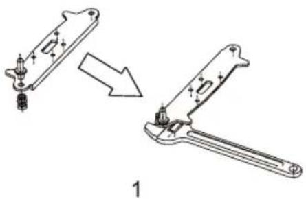 Technical illustration of a mechanical clamp or bracket being adjusted, showing disassembly from a housing component (no text or symbols present)