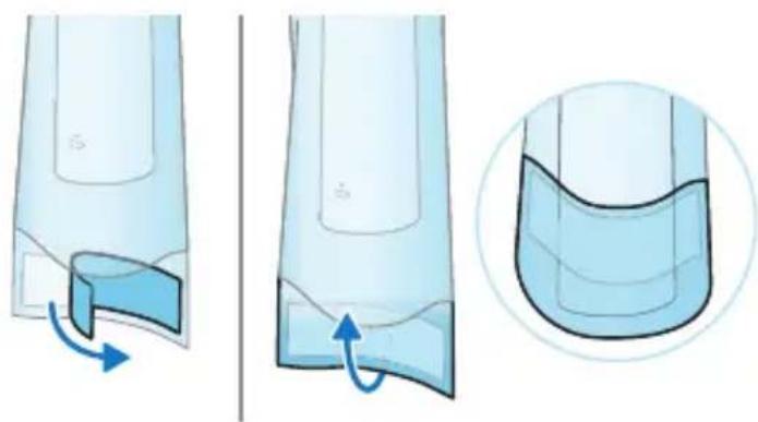 Illustration of a medical procedure showing fluid flow and placement (no text or symbols)