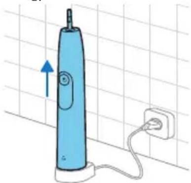 Illustration of a blue electric toothbrush with a power outlet, placed on a grid background (no text or symbols)