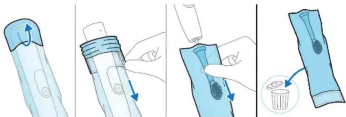 Illustration showing step-by-step instructions for using a tool to adjust a component, with a magnified view of the component being removed.