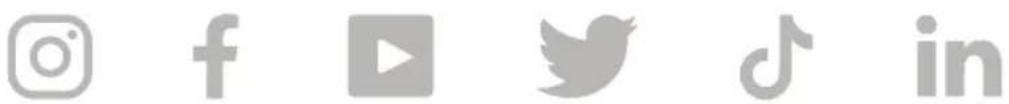 Row of five social media and video platform icons: Instagram, Facebook, YouTube, Twitter, and TikTok.
