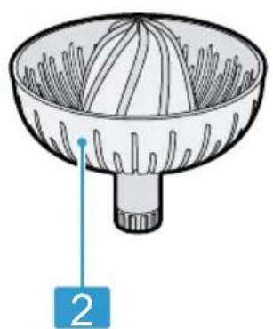 Diagram of a funnel-shaped container with internal blades and a labeled arrow pointing to the bottom (no text or symbols on the diagram itself)