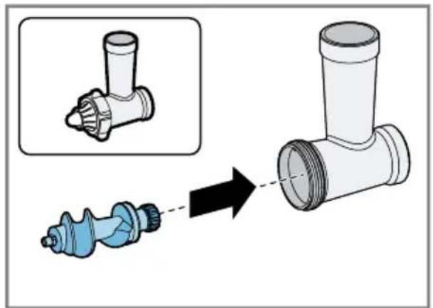 Diagram showing a pipe fitting being processed into a motor (no text or symbols present)