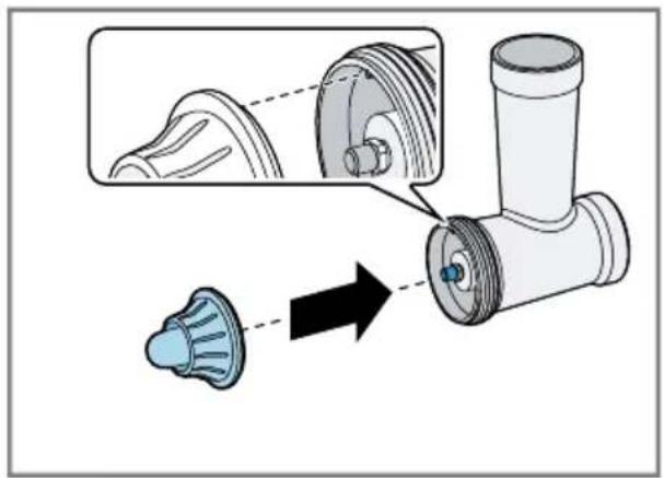 Diagram showing a mechanical component being inserted into a fan-like housing, with no visible text or symbols.