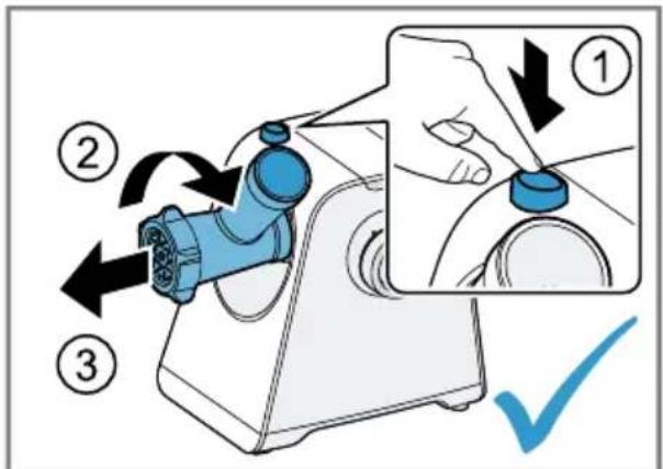 Diagram illustrating a mechanical device with numbered steps and a magnified view showing the process.