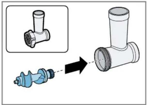 Diagram showing a pipe fitting being processed into a T-shaped pipe fitting, with an inset close-up of the component. No text or symbols present.