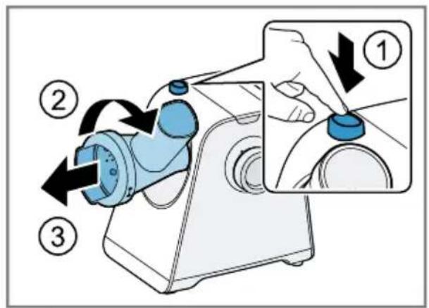 Diagram showing a sewing machine operation with numbered steps and a close-up of the hand's press application.