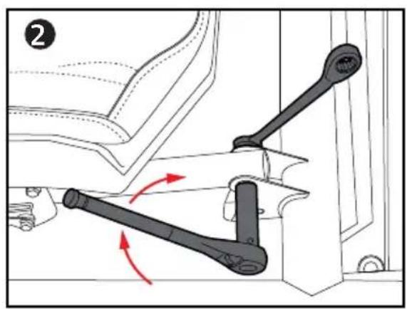 Mechanical assembly diagram showing a lever mechanism with red arrows indicating motion (no text or symbols present)