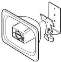 Technical line drawing of a mechanical assembly with a bracket and mounting bracket (no text or symbols)