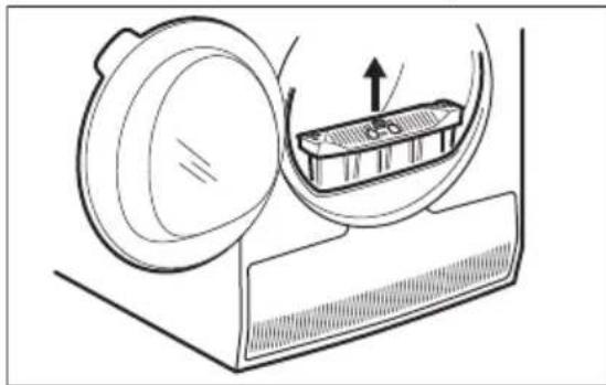 Diagram of a mechanical device with a lid and internal component, showing an upward force arrow.