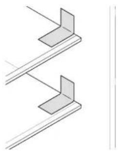 Technical line drawing of two L-shaped metal brackets with diagonal lines (no text or symbols)