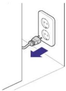 Illustration of a wall-mounted electrical outlet with a cable inserted, showing an arrow indicating direction (no text or symbols).