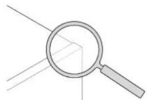 Simple line drawing of a magnifying glass with intersecting lines (no text or symbols)