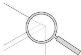 Simple line drawing of a magnifying glass with rays, no text or symbols present