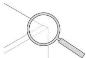 Simple line drawing of a magnifying glass with rays, no text or symbols present
