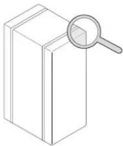Simple line drawing of a rectangular box with a magnifying glass on top (no text or symbols).