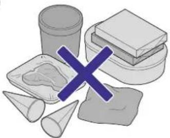 Illustration of various food items including a glass cup, bread, and cheese with a blue 'X' symbol overlay (no text or labels).