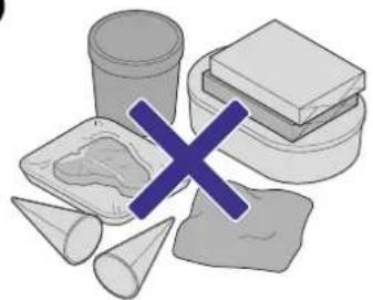 Illustration of various food items including a glass cup, cheese, and instant noodles with a blue X symbol overlay (no text or labels).