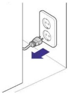 Diagram of a wall-mounted electrical socket connected to a wall-mounted power outlet, with a blue arrow indicating direction (no text or symbols)