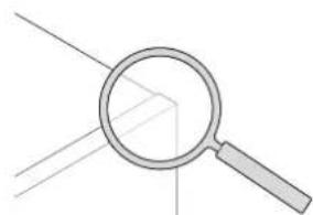 Simple line drawing of a magnifying glass with rays, no text or symbols present