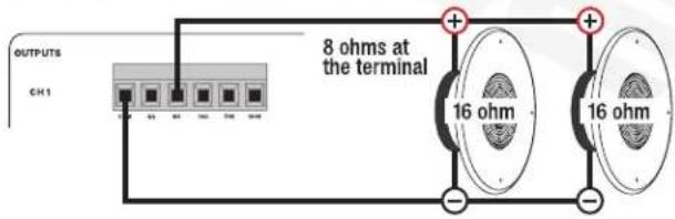 OUTPUTS CH1 8 ohms at the terminal 16 ohm 16 ohm