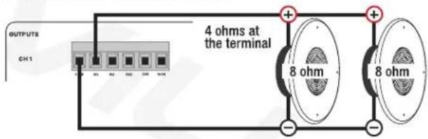 OUTPUTS CH1 4 ohms at the terminal 8 ohm 8 ohm - -