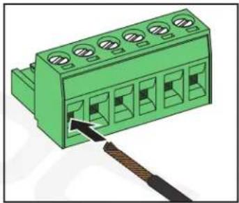 Green electrical connector with multiple slots and a black cable inserted (no text or symbols visible)