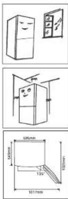 Diagram showing three variations of a refrigerator with labeled dimensions: 100mm, 135mm, and 161mm.