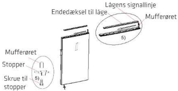 Endedæksel til läge Lågens signallinje Mufferøret Stopper Skrue til stopper 5) 5)