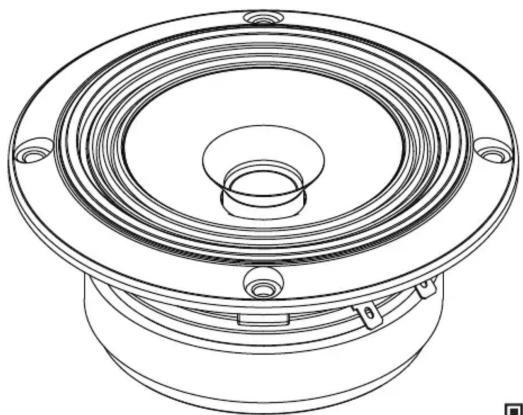Dessin technique au trait d'un haut-parleur ou d'un composant de haut-parleur avec des anneaux concentriques et des trous de montage (sans texte ni symboles)