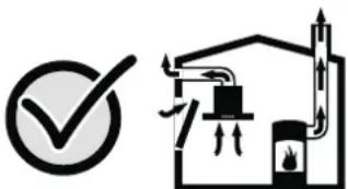 Simple line drawing of a house with a checkmark and airflow indicators (no text or symbols)