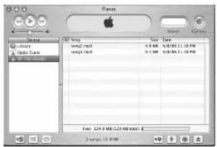 iTunes Recherche Sortie Assemblage Bibliothèque Flux radio HP-750 (Mbox) Tang Date chanson1.net 4,8 Mo 4/8/99 23:18 chanson2.net 9,5 Mo 4/8/99 23:18 Fichiers : 124,6 Mo (123 Mo format) 2 chansons (12,9 Mo)
