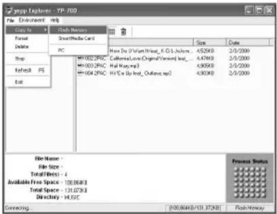 Symp Explorer - YP-700 Fichier Environnement Aide Copier vers Formater Supprimer Arrêter Actualiser PS Quitter Mémoire Flash Carte SmartMedia PC M=002.PAC M=003.PAC M=004.PAC Comment U/Vart Hlnot_K/G S-Jolom... 4.52K8 2/3/2000 California Love Original Version1 Iraq... 4.47K8 2/3/2000 Hill Many.mp3 4…