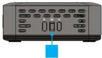 Front view of a device control panel with buttons and ports (no text or symbols visible)