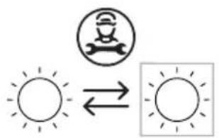 Weather icon showing sun and moon symbols with directional arrows indicating solar or wind circulation