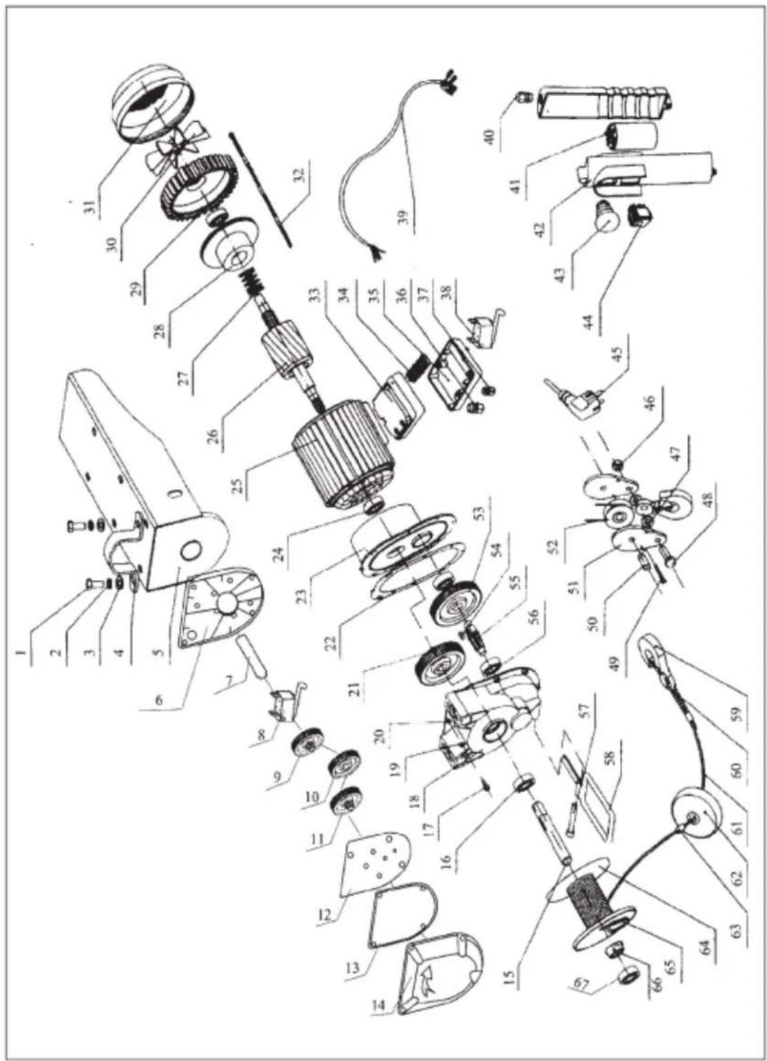 Exploded view diagram of a mechanical assembly with numbered parts for identification