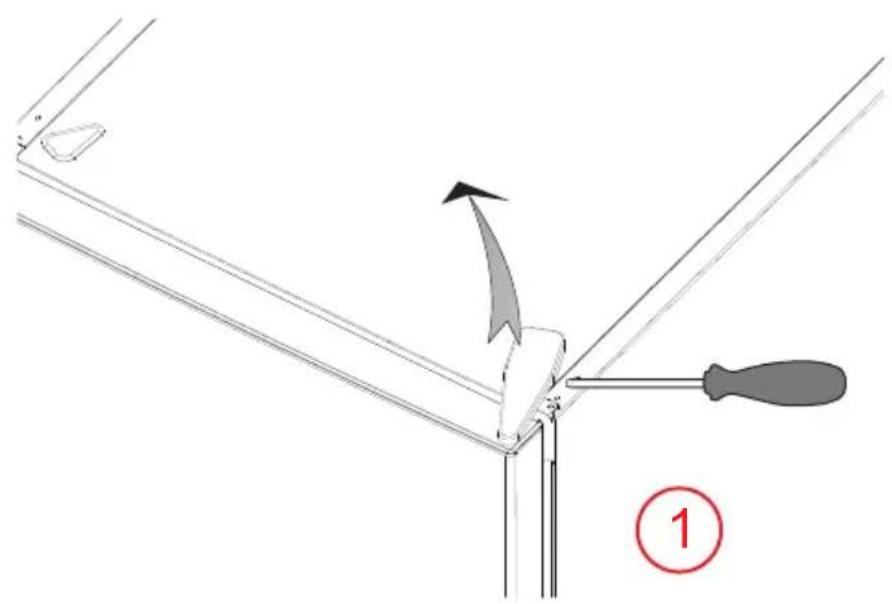 Diagram showing a tool interacting with a vertical rod, labeled with number 1 and a circled number 1.