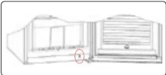 Line drawing of two open furniture or storage units with a red circle highlighting one (no text or symbols present)